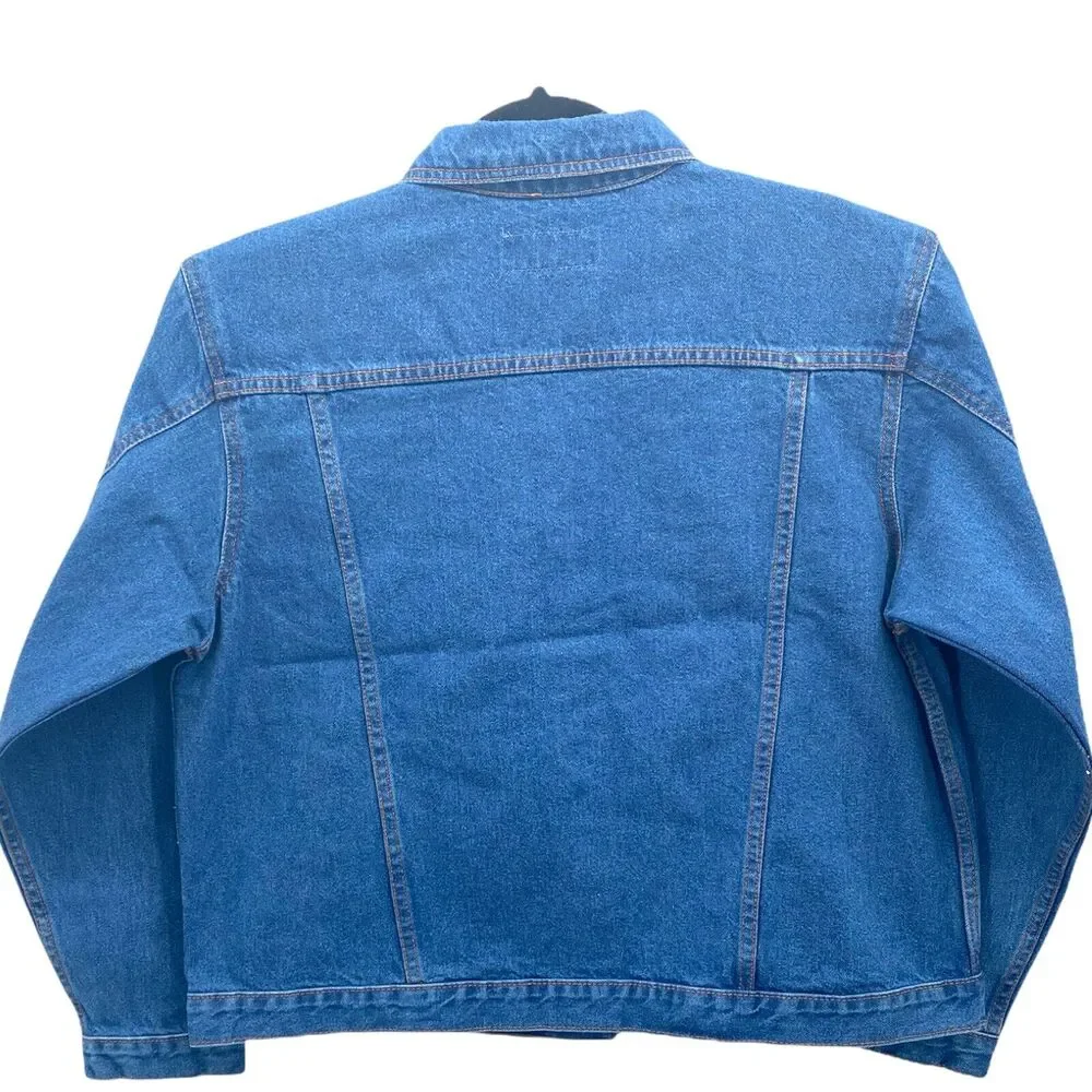 VTG Jean Jacket L Denim Coat Western 90s Street Grunge Blank Cowgirl Trucker 80s